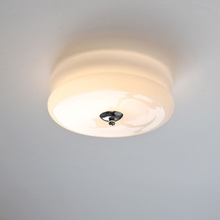 French Minimalist Cream Glass Round LED Flush Mount Ceiling Light BulbSquare