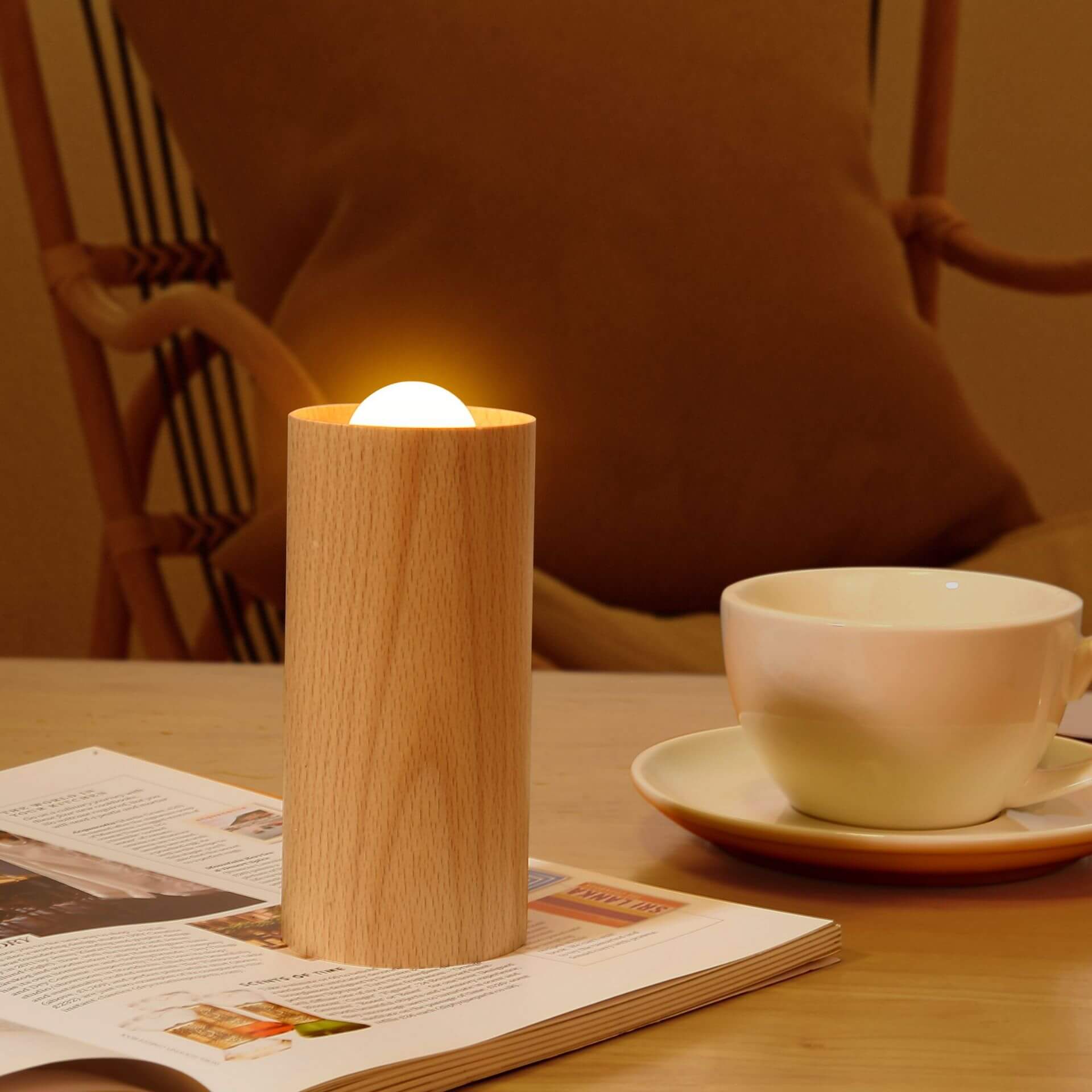 Modern Simple Wooden Cylindrical USB LED Table Lamp Lumendat