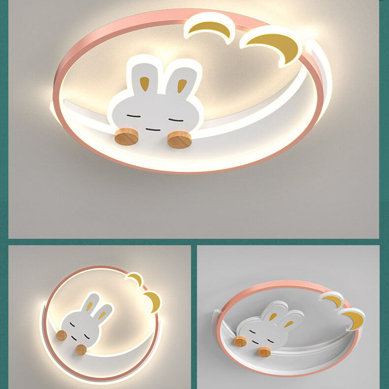 Lumendat Modern Creative Cartoon Rabbit Iron Round LED Kids Flush Mount Ceiling Light Lumendat