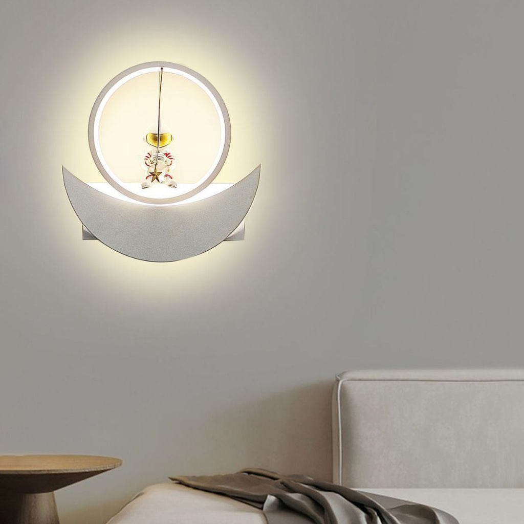 Lumendat Contemporary Creative Resin Space Astronaut Round Iron Aluminum Shade LED Kids Wall Sconce Lamp For Bedroom Lumendat