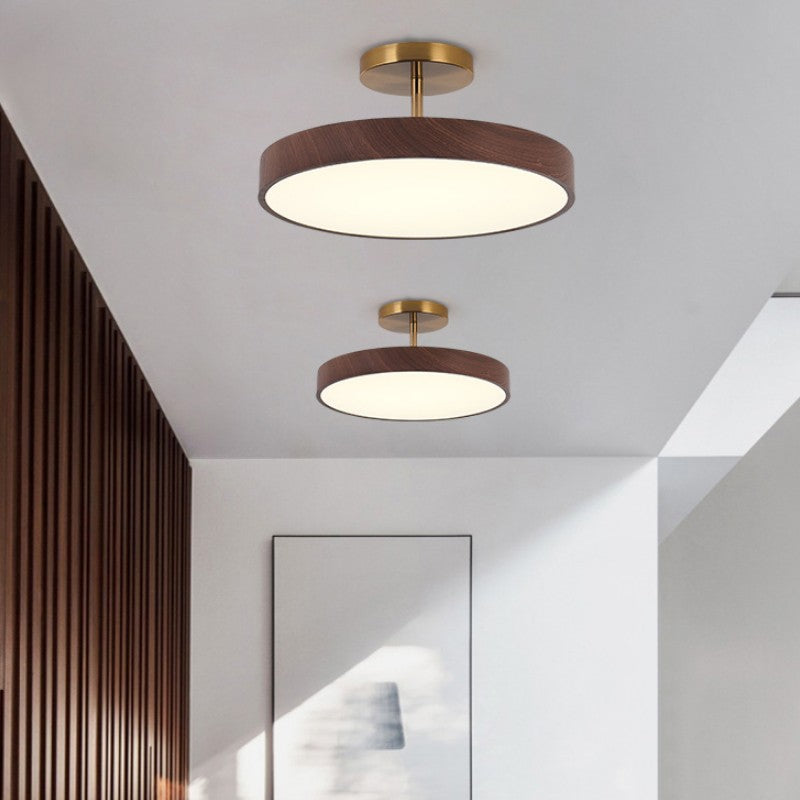 Japanese Wabi-sabi Minimalist Wood Grain Round LED Semi-flush Mount Light