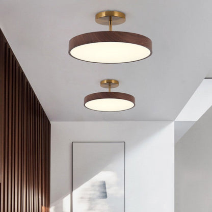 Japanese Wabi-sabi Minimalist Wood Grain Round LED Semi-flush Mount Light
