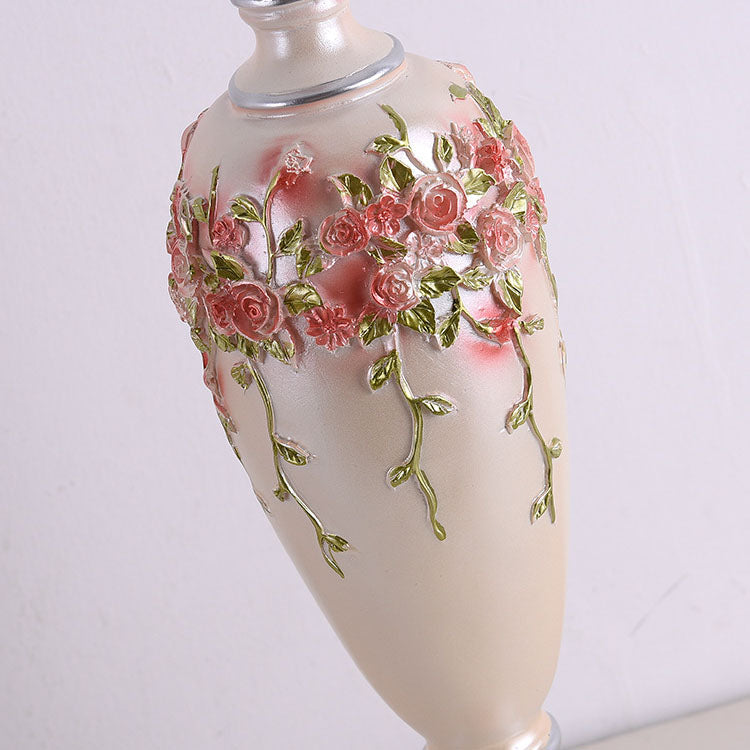 Traditional European Rose Vase Base Resin Fabric 1-Light Table Lamp For Bedroom Lumendat