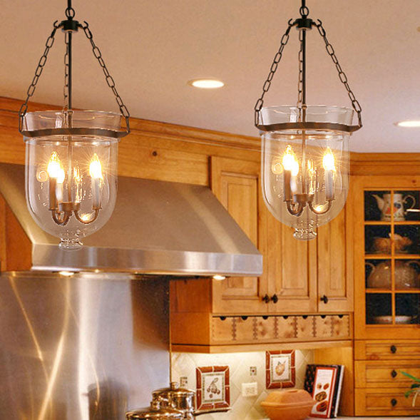 Traditional Rustic Round Glass Bucket Iron Candelabra 3-light Chandelier for Living Room
