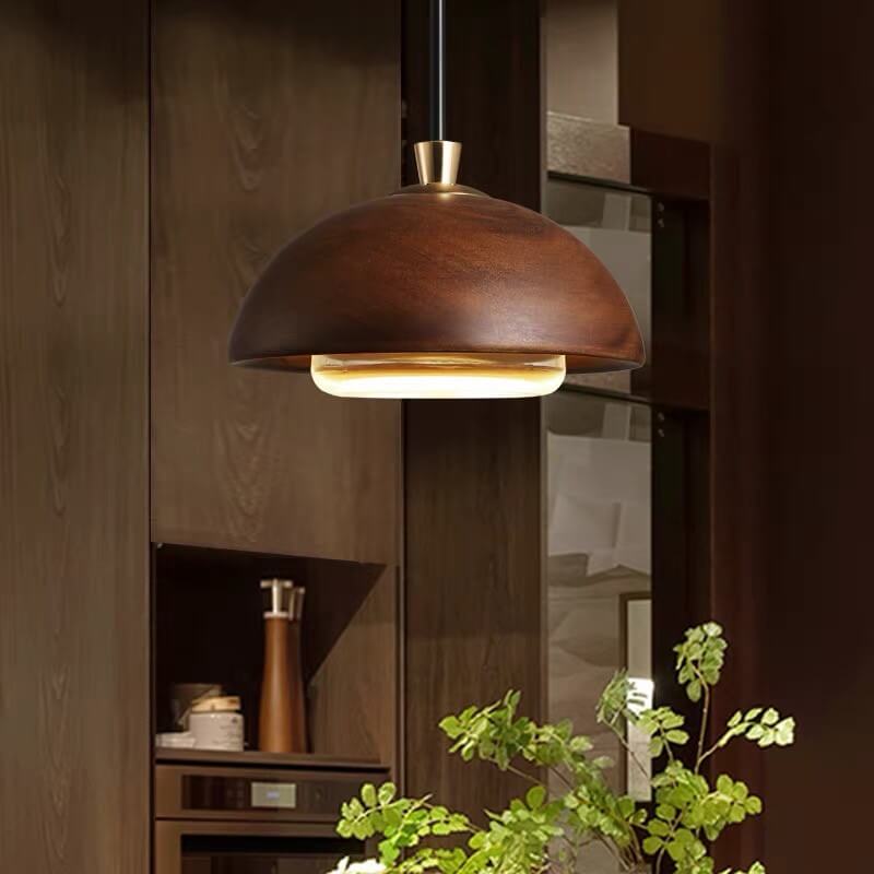 Nordic Minimalist Solid Wood Dome Glass Lampshade LED Pendant Light BulbSquare