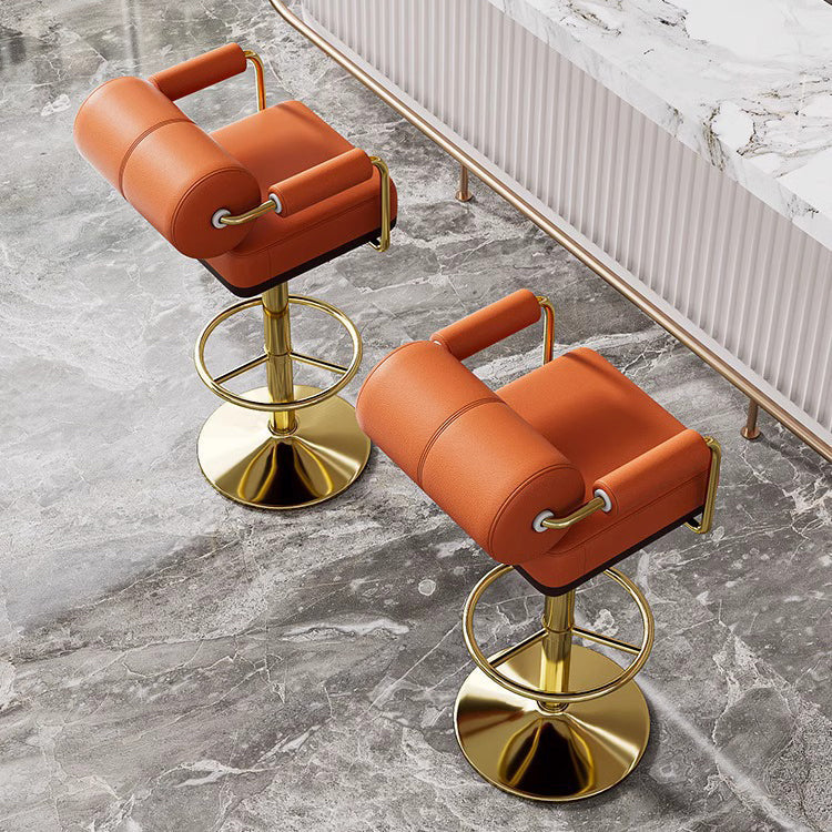 Contemporary Luxury Faux Leather Upholstered Height Adjustable Swivel Bar Stool Armrest Footrest For Dining Room DFM-F