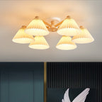 Nordic Wood Pleated Shade 3/6/8 Light Semi-flush Mount Ceiling Light BulbSquare