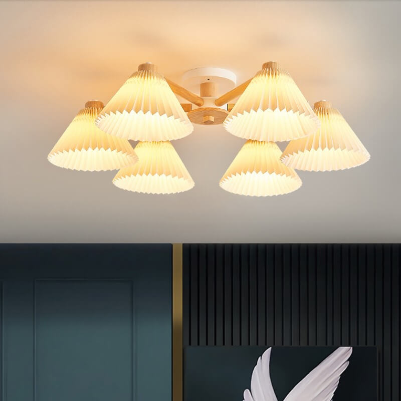 Nordic Wood Pleated Shade 3/6/8 Light Semi-flush Mount Ceiling Light
