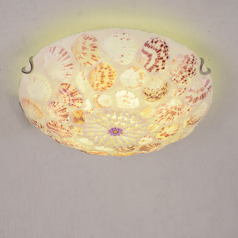 European Mediterranean Shell Art Round LED Flush Mount Ceiling Light Lumendat