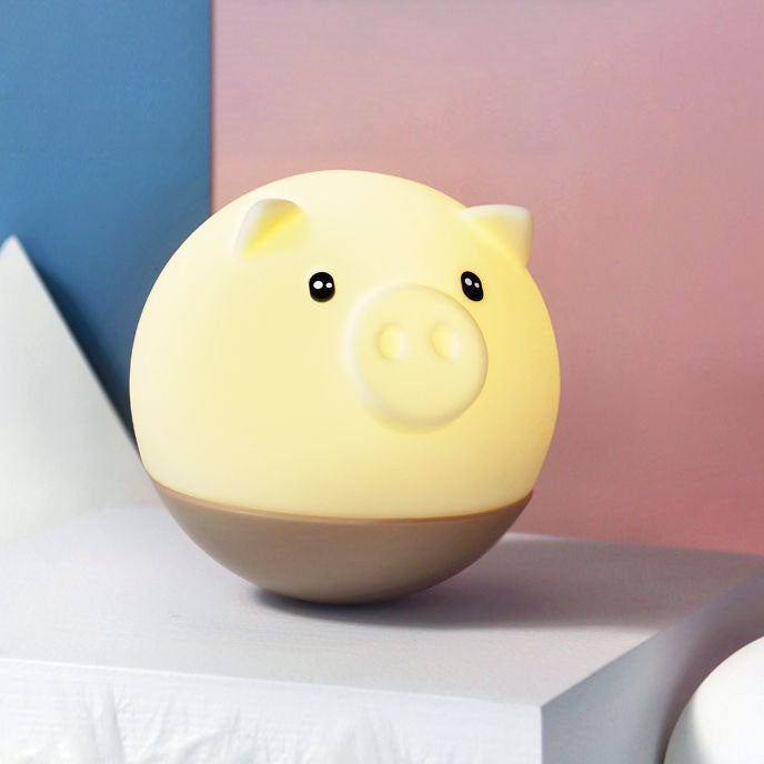 Lumendat Cartoon Creative Piggy Round Silicone LED Kids Night Light Table Lamp Lumendat