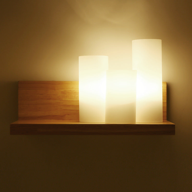 Japanese Minimalist Cylindrical Wooden Glass 1-Light Wall Sconce Lamp Lumendat