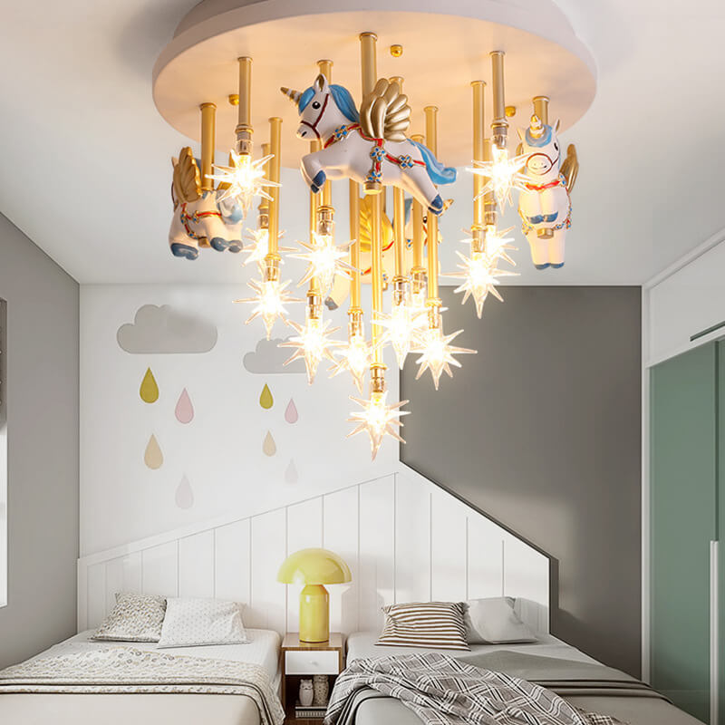 Lumendat Modern Children's Pegasus Hardware Resin Glass 13-Light Flush Mount Ceiling Light Lumendat