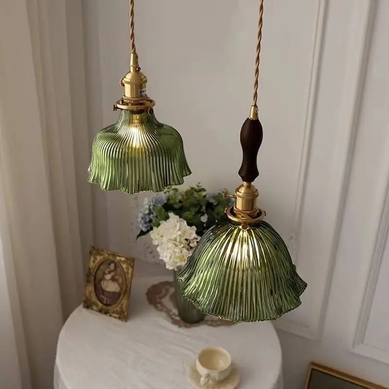 Nordic Modern Minimalist Flower Copper Walnut Glass 1-light Pendant Light Lumendat