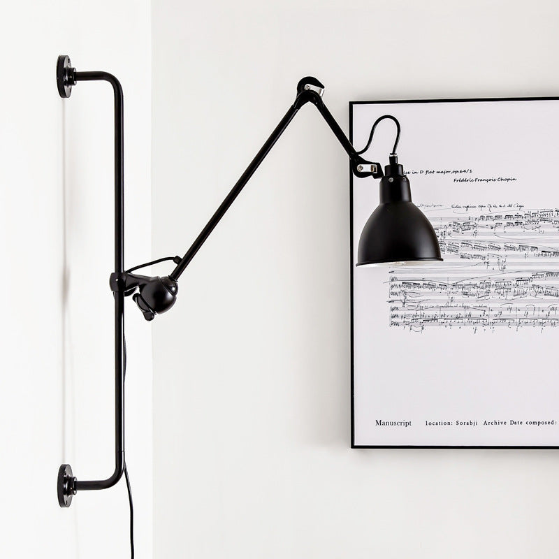 Industrial Vintage Iron Long Pole Swing Arm 1-Light Wall Sconce Lamp