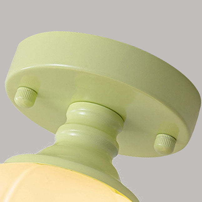 Nordic Fresh Green Floral Glass 1-light Semi-flush Mount Ceiling Light