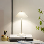 Contemporary Scandinavian Rechargeable Iron Fabric Conic Pleated 1-Light Table Lamp For Bedside Lumendat