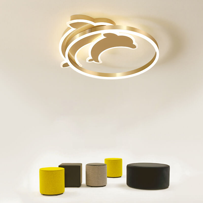 Lumendat Modern Creative Golden Dolphin Iron LED Flush Mount Ceiling Light Lumendat