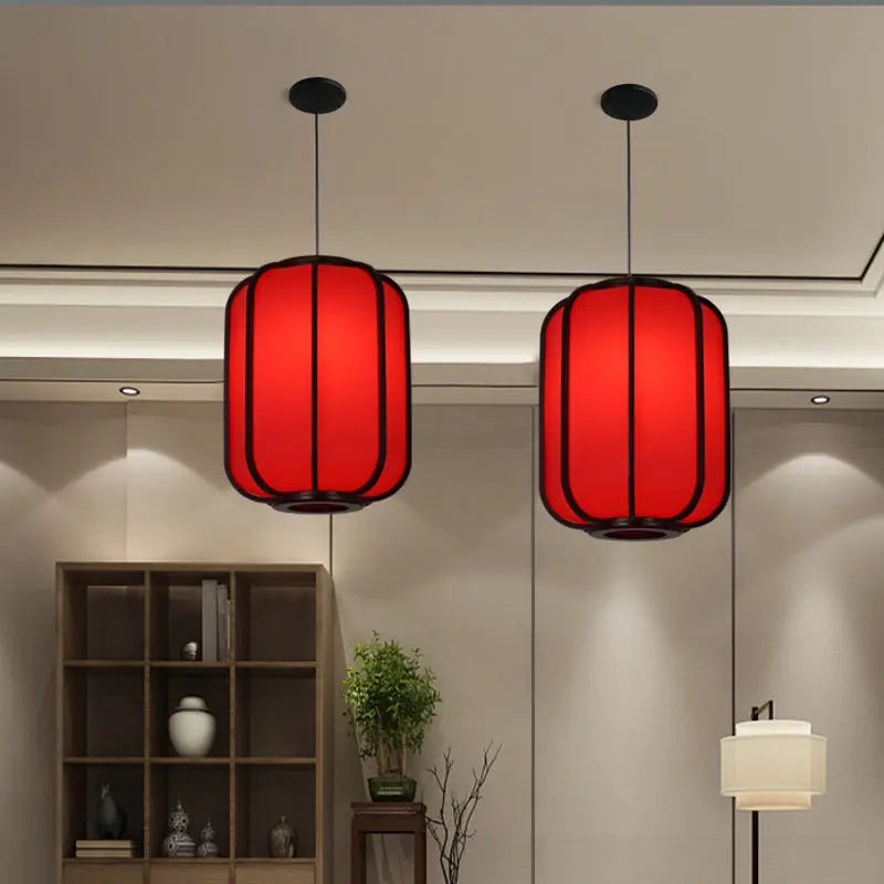 Modern Chinese Faux Sheepskin Wooden Lantern 1-light Pendant Light modern luxury lighting fixture