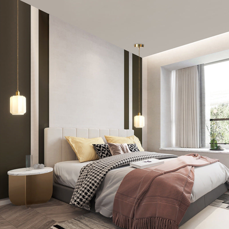Traditional Vintage Cylindrical Brass Glass 1-light Pendant Light for Bedroom BulbSquare