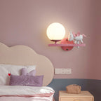 Contemporary Creative Kids Girls Unicorn Orb Resin Iron Glass 1-Light Wall Sconce Lamp For Bedroom Lumendat