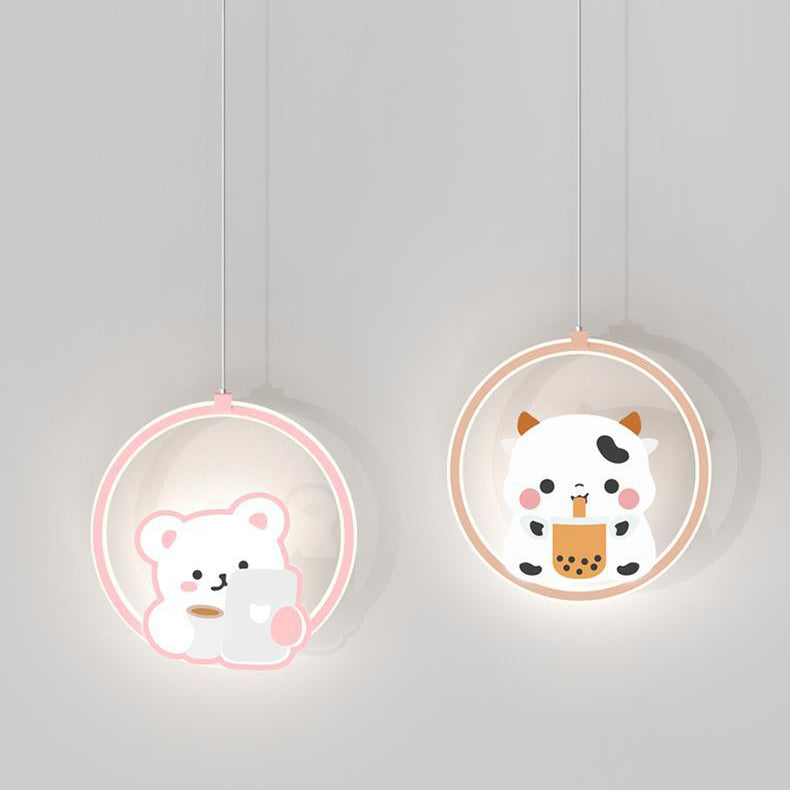 Lumendat Modern Simplicity Kids Aluminum Iron Acrylic Circle Bear Cow LED Pendant Light For Bedside Lumendat