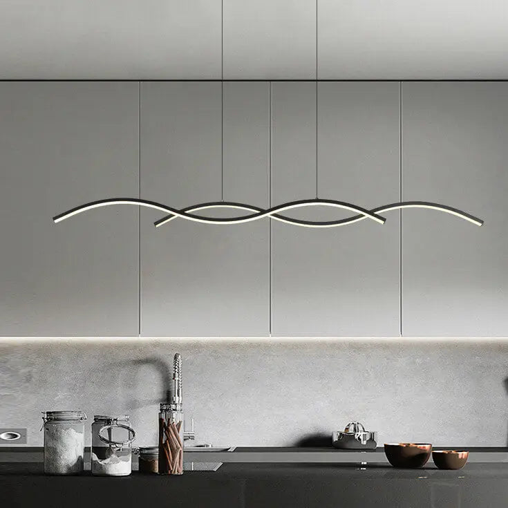 Nordic Minimalist Long Strip Wave Design Island Light LED Chandelier Lumendat