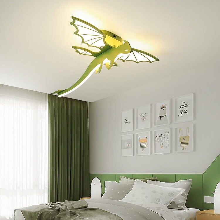 Contemporary Creative Acrylic Cartoon Dinosaur LED Semi-flush Mount Ceiling Light for Bedroom