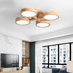 Contemporary Scandinavian Round Rubberwood LED Flush Mount Ceiling Light for Living Room BulbSquare