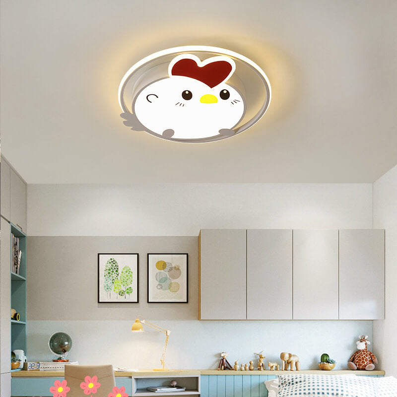Lumendat Childlike Cartoon Chick Acrylic Round LED Kids Flush Mount Ceiling Light Lumendat