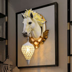 Modern Eclectic Resin Horse Head Decor Crystal Round Shade 1-Light Wall Sconce Lamp For Living Room Lumendat