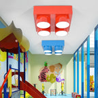 Contemporary Creative Building Block Square Iron LED Flush Mount Ceiling Light for Bedroom BulbSquare