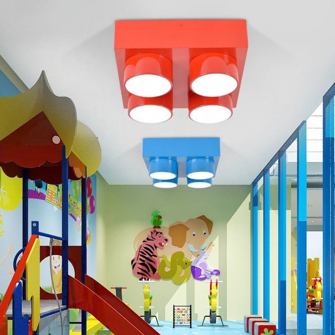 Contemporary Creative Building Block Square Iron LED Flush Mount Ceiling Light for Bedroom