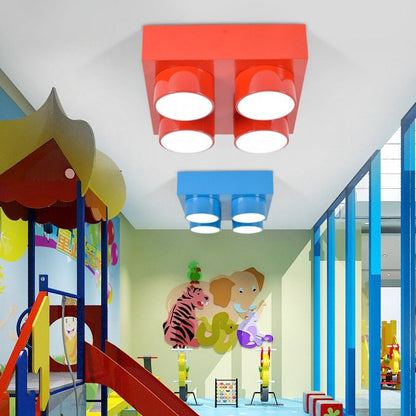 Contemporary Creative Building Block Square Iron LED Flush Mount Ceiling Light for Bedroom