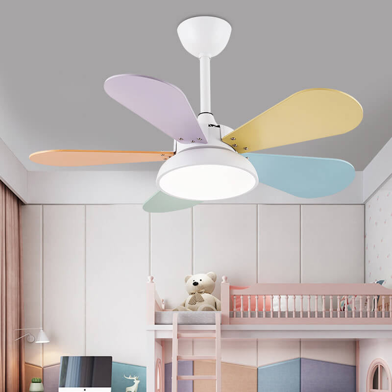 Lumendat Simple Colorful Round Fan Leaf Kids Downrods Ceiling Fan Light Lumendat