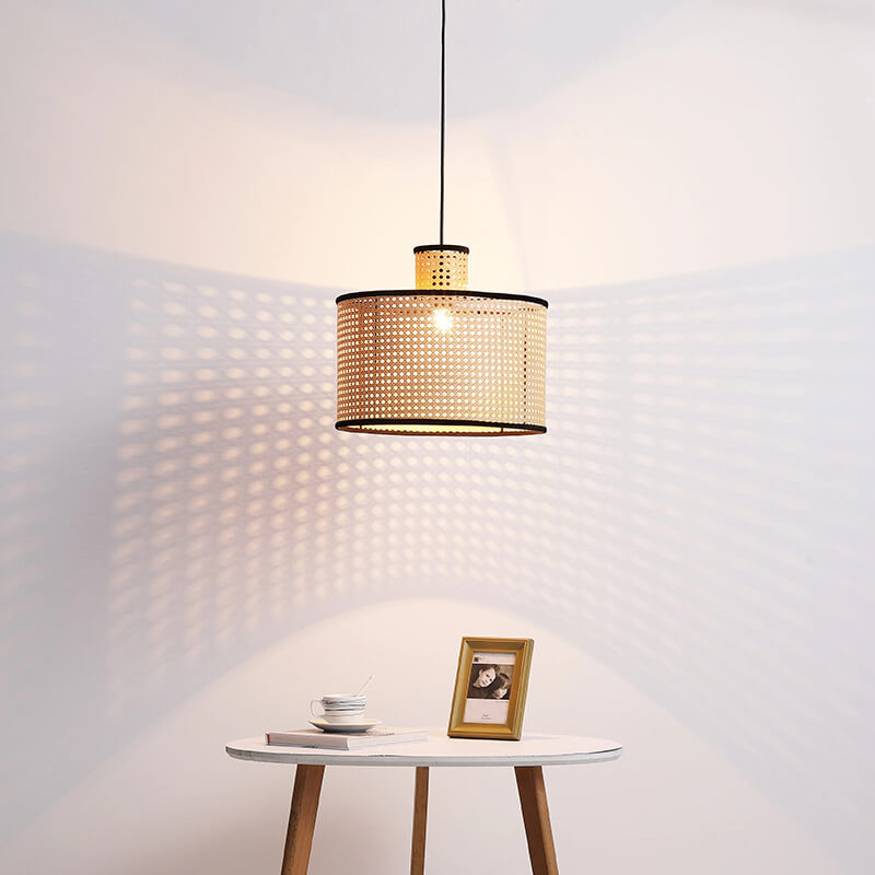 Japanese Minimalist Round Plum Pvc Rattan 1-light Pendant Light