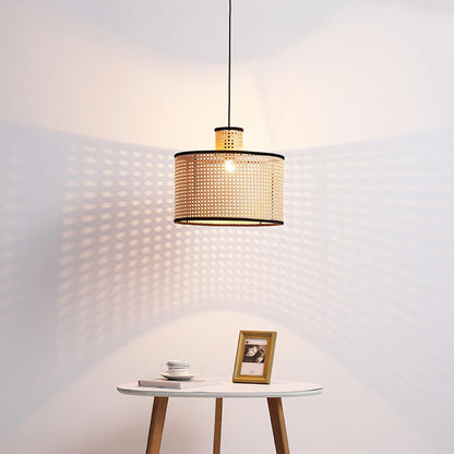 Japanese Minimalist Round Plum Pvc Rattan 1-light Pendant Light