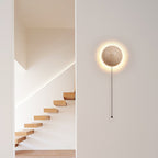 Japanese Minimalist Round Yellow Travertine Wabi-Sabi LED Wall Sconce Lamp