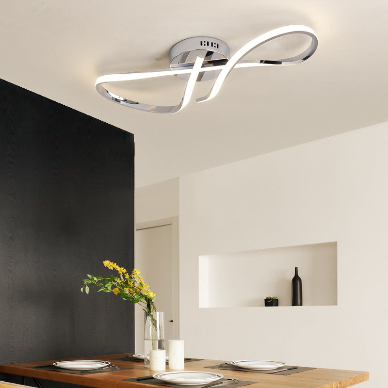 Modern Minimalist Spiral Twisted Aluminum Silicone LED Semi-flush Mount Ceiling Light for Bedroom
