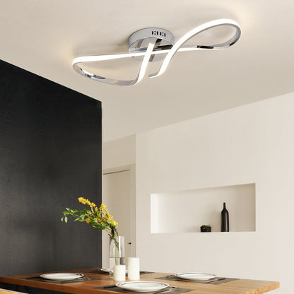Modern Minimalist Spiral Twisted Aluminum Silicone LED Semi-flush Mount Ceiling Light for Bedroom