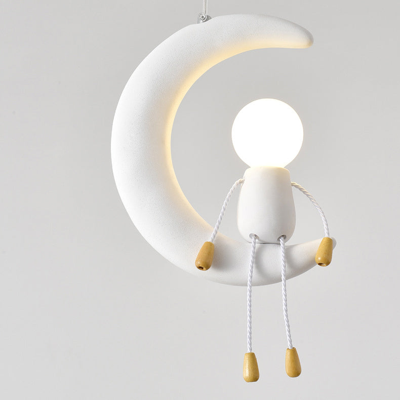 Lumendat Contemporary Nordic Kids Iron Resin Glass Moon Doll 1-Light Pendant Light For Bedside Lumendat