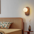Traditional Japanese Oval Orb Solid Wood Glass 1-Light Wall Sconce Lamp For Bedroom