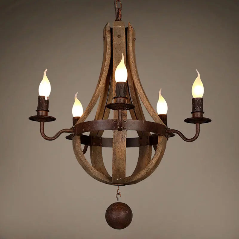 Traditional Rustic Round Branch Candle Holder Wooden Iron 5/6/8 Light Chandelier for Living Room Lumendat
