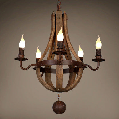 Traditional Rustic Round Branch Candle Holder Wooden Iron 5/6/8 Light Chandelier for Living Room