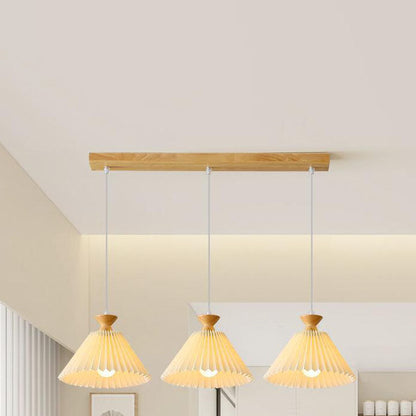 Nordic Wooden Pleated Cone 1/3 Light Island Light Chandelier