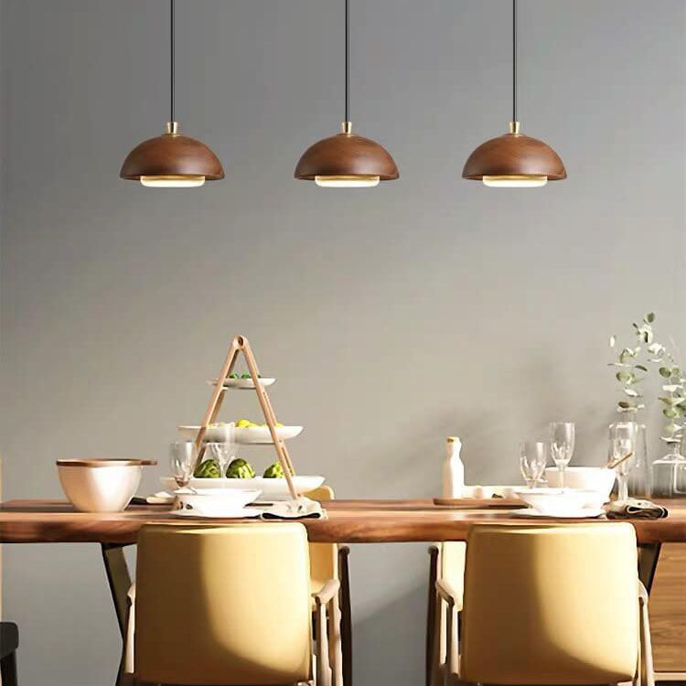 Nordic Minimalist Solid Wood Dome Glass Lampshade LED Pendant Light BulbSquare
