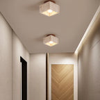 Japanese Wabi-Sabi Yellow Travertine Column Wood 1-Light Semi-Flush Mount Ceiling Light Lumendat