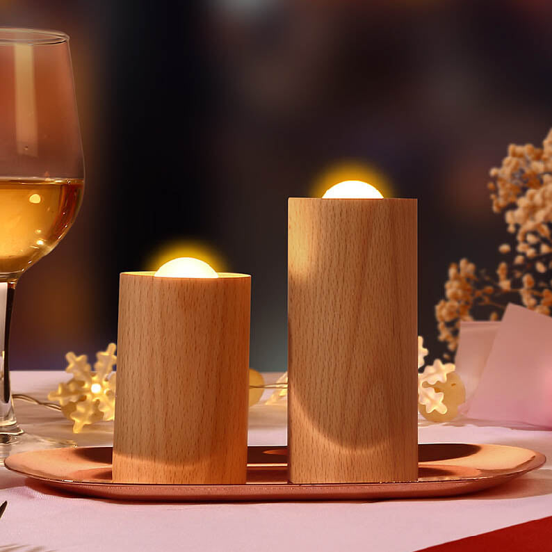 Modern Simple Wooden Cylindrical USB LED Table Lamp Lumendat