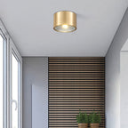Modern Minimalist Cylinder Brass LED Flush Mount Ceiling Light for Living Room