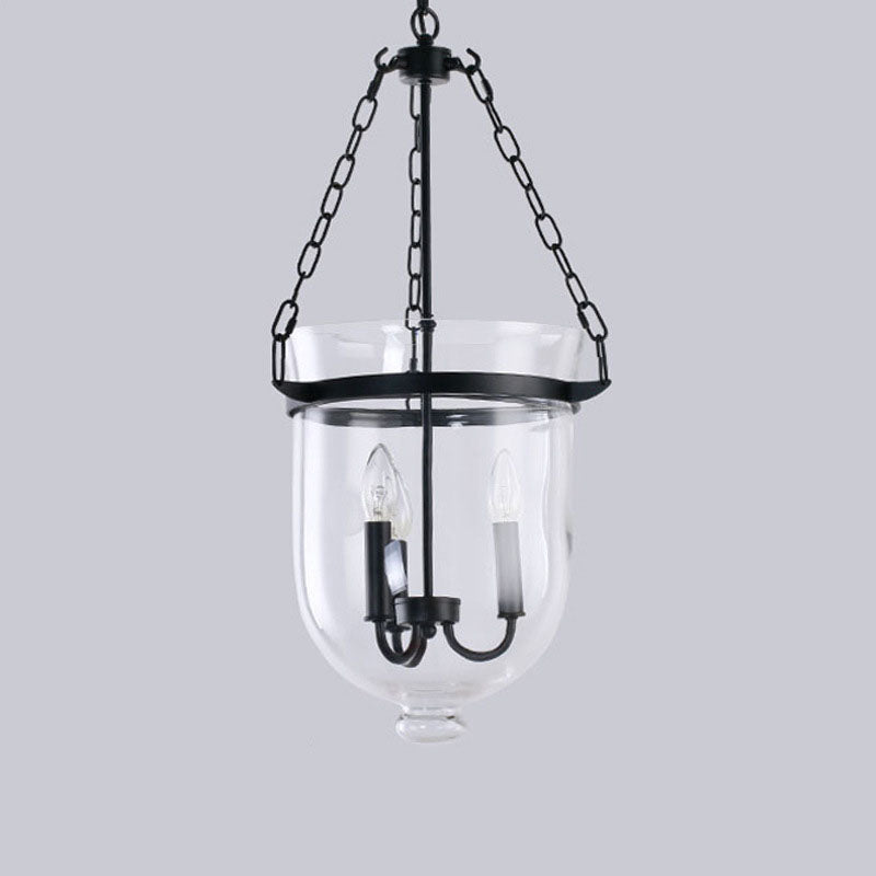 Traditional Rustic Round Glass Bucket Iron Candelabra 3-light Chandelier for Living Room