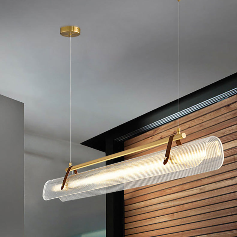 Modern Minimalist Leather Acrylic Linear LED Island Light Pendant Light for Living Room